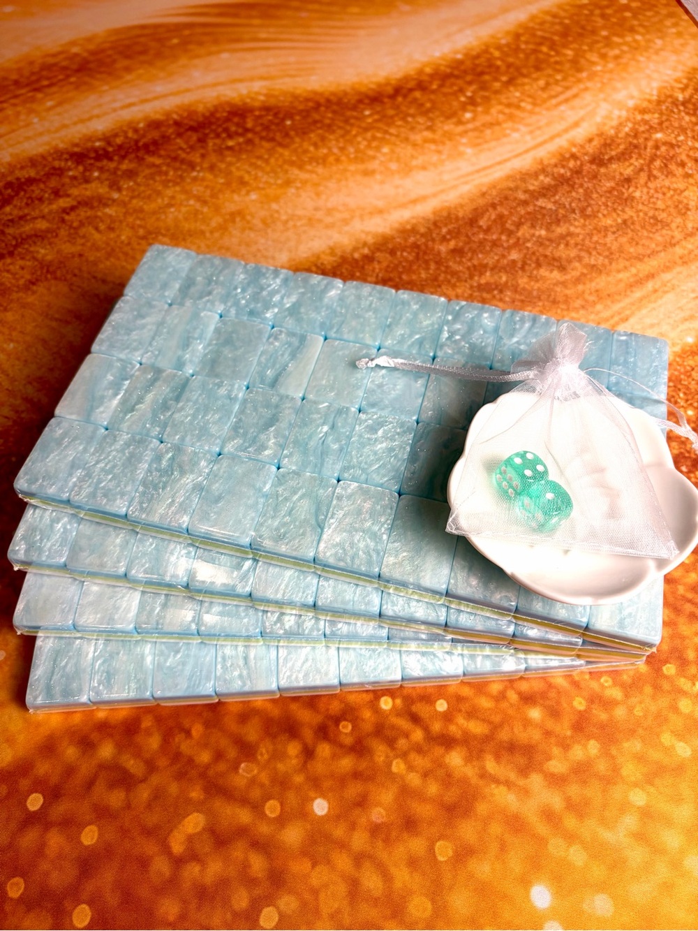 New Aqua Pearl Back Coastal Mahjong Tiles 🌊🩵🐚 & Dice - Picture 2 of 7